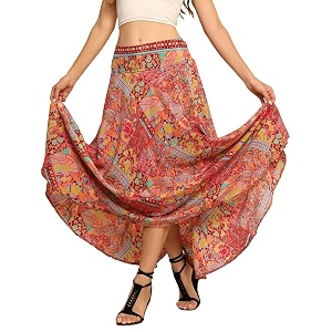 ke kanha exports skirt for womanlong maxi skirt for womanboho beach border printlightweight flowy travel outfiteasily fits s to lwaist 28-44 incheslength 38 inches free scrunchie included