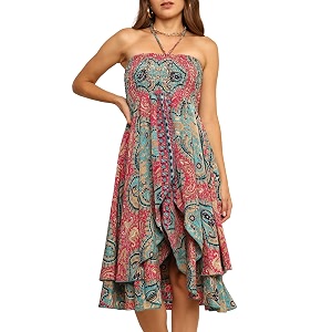 ke kanha exports convertible dressboho dress for womenbeach wear border print 3 way tube halter skirt stylemulticoloreasily fits s-m-lbust 28-46 inches length 18 inches