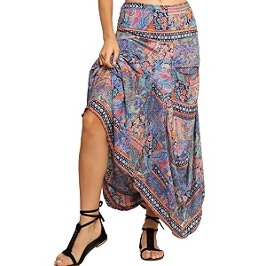ke kanha exports skirts for womanlong skirt for womanmaxi skirtsoft silky premium feel2 pocketsboho beach border printmulticoloreasily fits s to lwaist 28-46 incheslength 38 inchespack of 1