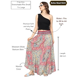 ke kanha exports skirt for womanlong maxi skirt for womanboho beach border printlightweight flowy travel outfiteasily fits s to lwaist 28-44 incheslength 38 inches free scrunchie included