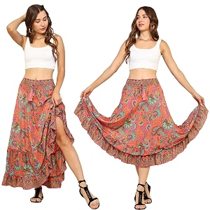 ke kanha exports skirt for woman  women skirts skirt perfect for beach  summer top  boho  short amp long skirt  stylish lehenga type -apricot 3055