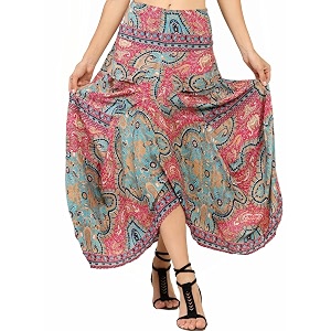 ke kanha exports skirts for womanlong skirt for womanmaxi skirtsoft silky premium feel2 pocketsboho beach border printmulticoloreasily fits s to lwaist 28-46 incheslength 38 inchespack of 1