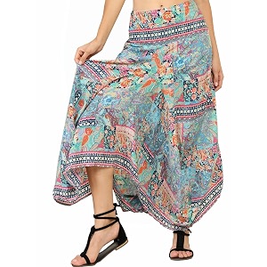ke kanha exports skirts for womanlong skirt for womanmaxi skirtsoft silky premium feel2 pocketsboho beach border printmulticoloreasily fits s to lwaist 28-46 incheslength 38 inchespack of 1