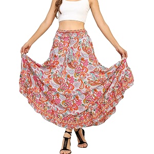 ke kanha exports skirt for womanlong skirt for womanmaxi skirts for womenboho maxi beach border printlightweight flowy summerprintedeasily fits s to lwaist 28 to 46 inch length 38 inch
