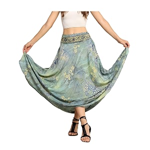 ke kanha exports skirt for womanlong maxi skirt for womanboho beach border printlightweight flowy travel outfitmulticoloreasily fits s to lwaist 28-44 incheslength 38 inches