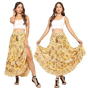 ke kanha exports skirt for woman  women skirts skirt perfect for beach  summer top  boho  short amp long skirt  stylish lehenga type -satin sheen gold 3055