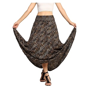 ke kanha exports skirt for womanlong maxi skirt for womanboho beach border printlightweight flowy travel outfitmulticoloreasily fits s to lwaist 28-44 incheslength 38 inches