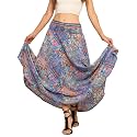 KE KANHA EXPORTS Skirt for Woman|Long Maxi Skirt for Woman|Boho Beach Border Print|Lightweight Flowy Travel Outfit|Multicolor|Easily fits S to L|Waist 28-44 inches|Length 38 inches
