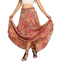 KE KANHA EXPORTS Skirt for Woman|Long Maxi Skirt for Woman|Boho Beach Border Print|Lightweight Flowy Travel Outfit|Easily fits S to L|Waist 28-44 inches|Length 38 inches Free Scrunchie Included