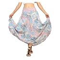 KE KANHA EXPORTS Skirt for Woman|Long Maxi Skirt for Woman|Boho Beach Border Print|Lightweight Flowy Travel Outfit|Multicolor|Easily fits S to L|Waist 28-44 inches|Length 38 inches