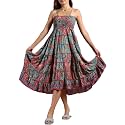 KE KANHA EXPORTs Convertible Skirt Dress for Women|Summer Skirt Dress Beach Wear|Boho Border Print Flared Design|Multicolor|Easily fits S-M-L|Bust 24-48 Inches Length 38 Inches|Boho Beach