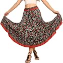 KE KANHA EXPORTS Skirt for Woman|Long Skirt for Woman|Maxi Skirts for Women|Boho Maxi Beach Border Print|Lightweight Flowy Summer|Printed|Easily fits S to L|Waist 28 to 46 inch Length 38 inch