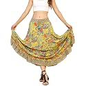KE KANHA EXPORTS Skirt for Woman|Long Skirt for Woman|Maxi Skirts for Women|Boho Maxi Beach Border Print|Lightweight Flowy Summer|Printed|Easily fits S to L|Waist 28 to 46 inch Length 38 inch
