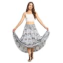 KE KANHA EXPORTS Skirt for Woman|Long Maxi Skirt for Woman|Boho Beach Border Print|Lightweight Flowy Travel Outfit|Multicolor|Easily fits S to L|Waist 28-44 inches|Length 38 inches