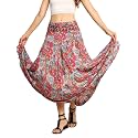 KE KANHA EXPORTS Skirt for Woman|Long Maxi Skirt for Woman|Boho Beach Border Print|Lightweight Flowy Travel Outfit|Multicolor|Easily fits S to L|Waist 28-44 inches|Length 38 inches