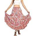 KE KANHA EXPORTS Skirt for Woman|Long Skirt for Woman|Maxi Skirts for Women|Boho Maxi Beach Border Print|Lightweight Flowy Summer|Printed|Easily fits S to L|Waist 28 to 46 inch Length 38 inch