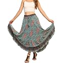 KE KANHA EXPORTS Skirt for Woman|Long Skirt for Woman|Maxi Skirts for Women|Boho Maxi Beach Border Print|Lightweight Flowy Summer|Printed|Easily fits S to L|Waist 28 to 46 inch Length 38 inch