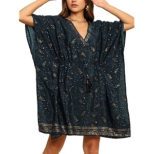 ke kanha exports kaftan dress for women stylishbeach wear dress for womenboho border print kaftanadjustable drawstring tasselfree size m-xxl free scrunchie included