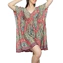 KE KANHA EXPORTS Kaftan Dress|kafthan|kaftan kurti for women|beach wear dress for women|Boho Beach|Border Print Drawstring Tassel|Printed|Easily fits M TO XXL|Bust32-42in Length36in