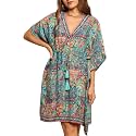 KE KANHA EXPORTS Kaftan Dress for Women Stylish|Beach Wear Dress for Women|Boho Border Print Kaftan|Adjustable Drawstring Tassel|Free Size M-XXL FREE Scrunchie Included