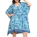 KE KANHA EXPORTS Kaftan Dress|kafthan Dress for Women|Kaftan Kurti for Women|Beach wear Dress for Women|Boho Beach|Border Print Drawstring Tassel|Printed|Easily fits M to XXL|Bust32-42in Length36in