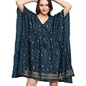 KE KANHA EXPORTS Kaftan Dress|kafthan|kaftan kurti for women|beach wear dress for women|Boho Beach|Border Print Drawstring Tassel|Printed|Easily fits M TO XXL|Bust32-42in Length36in