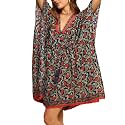 KE KANHA EXPORTS Kaftan Dress for Women Stylish|Beach Wear Dress for Women|Boho Border Print Kaftan|Adjustable Drawstring Tassel|Free Size M-XXL FREE Scrunchie Included