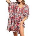 KE KANHA EXPORTS Kaftan Dress|kafthan Dress for Women|Kaftan Kurti for Women|Beach wear Dress for Women|Boho Beach|Border Print Drawstring Tassel|Printed|Easily fits M to XXL|Bust32-42in Length36in