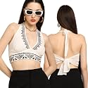 KE KANHA EXPORTS Halter Neck Tops for Women Stylish|Boho Border Print Premium Soft Cotton Crop Top|Sleeveless Western Top for Beach|S to M