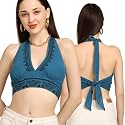 KE KANHA EXPORTS Halter Neck Tops for Women Stylish|Boho Border Print Premium Soft Cotton Crop Top|Sleeveless Western Top for Beach|S to M