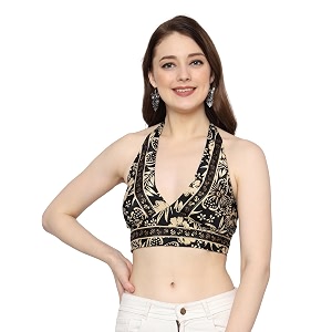 ke kanha exports halter topbackless topshalter neck top for womenbeach tops for womenboho beach border print v neckmulticoloreasily fits s-m-lbust 30-36 in length 18 in