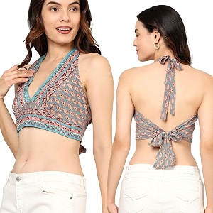 ke kanha exports halter neck wrap toptop for womenbackless tops for womenhalter neck topsadjustable wrap waistboho beach border printeasily fits s-mbust30-36inchlengthupto 18inch