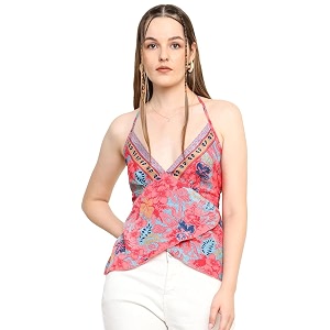 ke kanha exports tops for women western  jeans tops for women  sleeveless crop top  summer  beach wear  stylish trendy tunics halter neck top  fashion any occasionwarm pink 2424