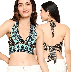ke kanha exports halter neck wrap toptop for womenbackless tops for womenhalter neck topsadjustable wrap waistboho beach border printeasily fits s-mbust30-36inchlengthupto 18inch
