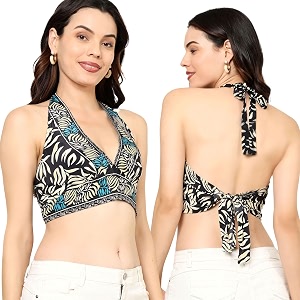 ke kanha exports halter neck wrap toptop for womenbackless tops for womenhalter neck topsadjustable wrap waistboho beach border printeasily fits s-mbust30-36inchlengthupto 18inch