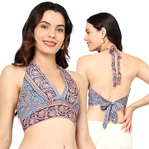 ke kanha exports halter neck wrap toptop for womenbackless tops for womenhalter neck topsadjustable wrap waistboho beach border printeasily fits s-mbust30-36inchlengthupto 18inch