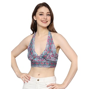 ke kanha exports halter neck wrap toptop for womenbackless tops for womenhalter neck topsadjustable wrap waistboho beach border printeasily fits s-mbust30-36inchlengthupto 18inch