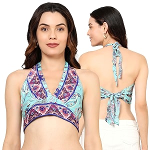 ke kanha exports halter neck wrap toptop for womenbackless tops for womenhalter neck topsadjustable wrap waistboho beach border printeasily fits s-mbust30-36inchlengthupto 18inch