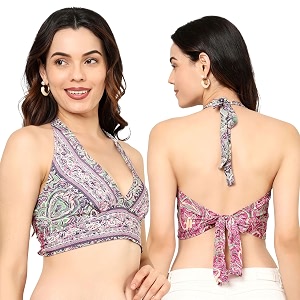 ke kanha exports halter neck wrap toptop for womenbackless tops for womenhalter neck topsadjustable wrap waistboho beach border printeasily fits s-mbust30-36inchlengthupto 18inch