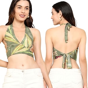 ke kanha exports tops for women western  jeans tops for women  sleeveless crop top  summer  beach wear  stylish trendy tunics halter neck top  fashion any occasion pale oyster 2965