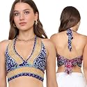 KE KANHA EXPORTS Halter Neck Wrap Top|top for Women|Backless Tops for Women|Halter Neck Tops|Adjustable wrap Waist|Boho Beach Border Print|Easily fits S-M|Bust30-36Inch|LengthUpTo 18Inch