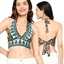 KE KANHA EXPORTS Halter Neck Wrap Top|top for Women|Backless Tops for Women|Halter Neck Tops|Adjustable wrap Waist|Boho Beach Border Print|Easily fits S-M|Bust30-36Inch|LengthUpTo 18Inch