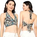 KE KANHA EXPORTS Halter Neck Wrap Top|top for Women|Backless Tops for Women|Halter Neck Tops|Adjustable wrap Waist|Boho Beach Border Print|Easily fits S-M|Bust30-36Inch|LengthUpTo 18Inch