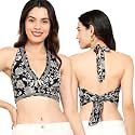 KE KANHA EXPORTS Halter Neck Wrap Top|top for Women|Backless Tops for Women|Halter Neck Tops|Adjustable wrap Waist|Boho Beach Border Print|Easily fits S-M|Bust30-36Inch|LengthUpTo 18Inch