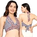KE KANHA EXPORTS Halter Neck Wrap Top|top for Women|Backless Tops for Women|Halter Neck Tops|Adjustable wrap Waist|Boho Beach Border Print|Easily fits S-M|Bust30-36Inch|LengthUpTo 18Inch