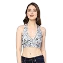 KE KANHA EXPORTS Halter Neck Wrap Top|top for Women|Backless Tops for Women|Halter Neck Tops|Adjustable wrap Waist|Boho Beach Border Print|Easily fits S-M|Bust30-36Inch|LengthUpTo 18Inch