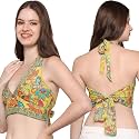KE KANHA EXPORTS Halter Neck Wrap Top|top for Women|Backless Tops for Women|Halter Neck Tops|Adjustable wrap Waist|Boho Beach Border Print|Easily fits S-M|Bust30-36Inch|LengthUpTo 18Inch