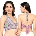 KE KANHA EXPORTS Halter Neck Wrap Top|top for Women|Backless Tops for Women|Halter Neck Tops|Adjustable wrap Waist|Boho Beach Border Print|Easily fits S-M|Bust30-36Inch|LengthUpTo 18Inch