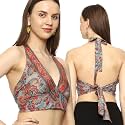 KE KANHA EXPORTS Halter Neck Wrap Top|top for Women|Backless Tops for Women|Halter Neck Tops|Adjustable wrap Waist|Boho Beach Border Print|Easily fits S-M|Bust30-36Inch|LengthUpTo 18Inch