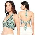 KE KANHA EXPORTS Halter Neck Wrap Top|top for Women|Backless Tops for Women|Halter Neck Tops|Adjustable wrap Waist|Boho Beach Border Print|Easily fits S-M|Bust30-36Inch|LengthUpTo 18Inch
